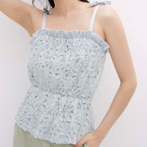 NWT Anthropologie Textured Peplum Blue top shirt Tank Size M